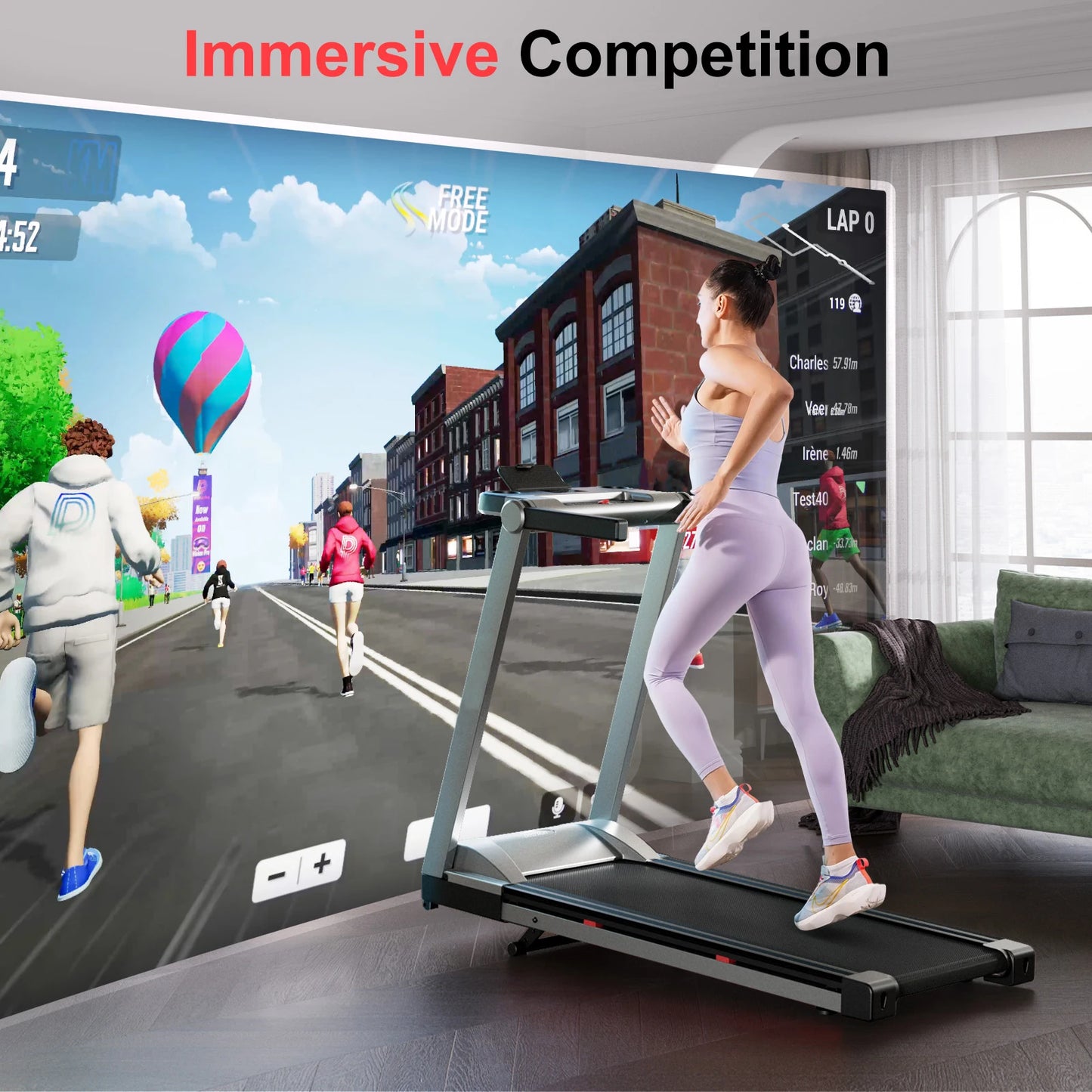 3.5HP Foldable Incline Home Treadmill 350LBS Capacity Touch Screen Smart App Data Monitoring