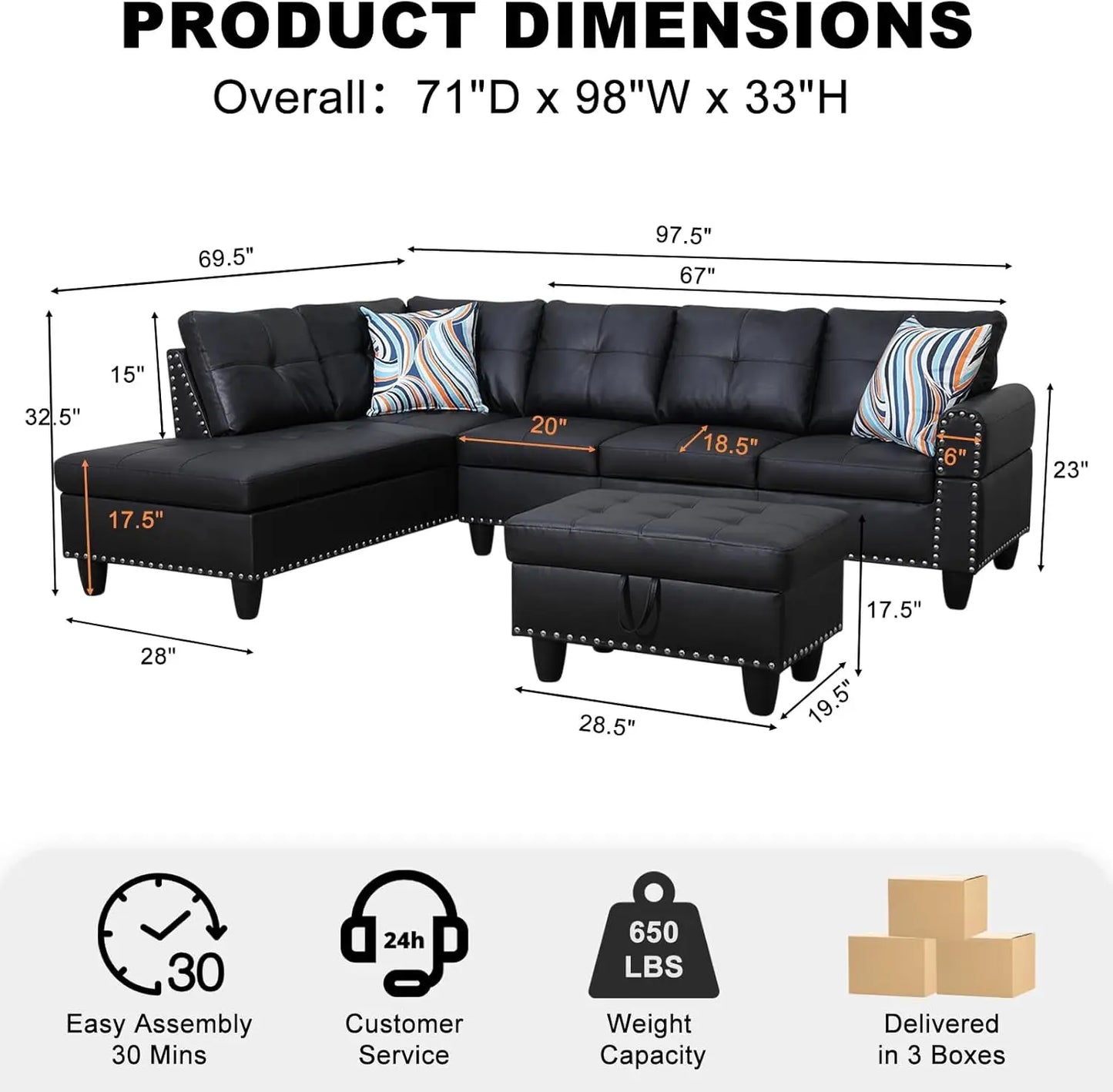 SECTIONAL SOFA COUCH 4 SEATERS