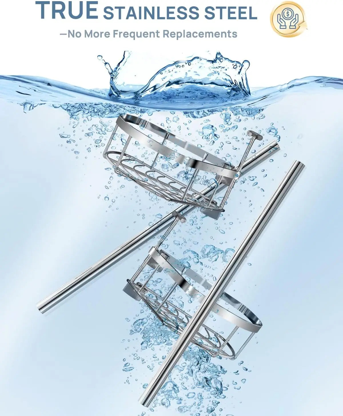 Rustproof Shower Corner Caddy Organizer for Bathroom 4Adjustable Shelves with Tension Pole for Bathtub Shampoo Accessories
