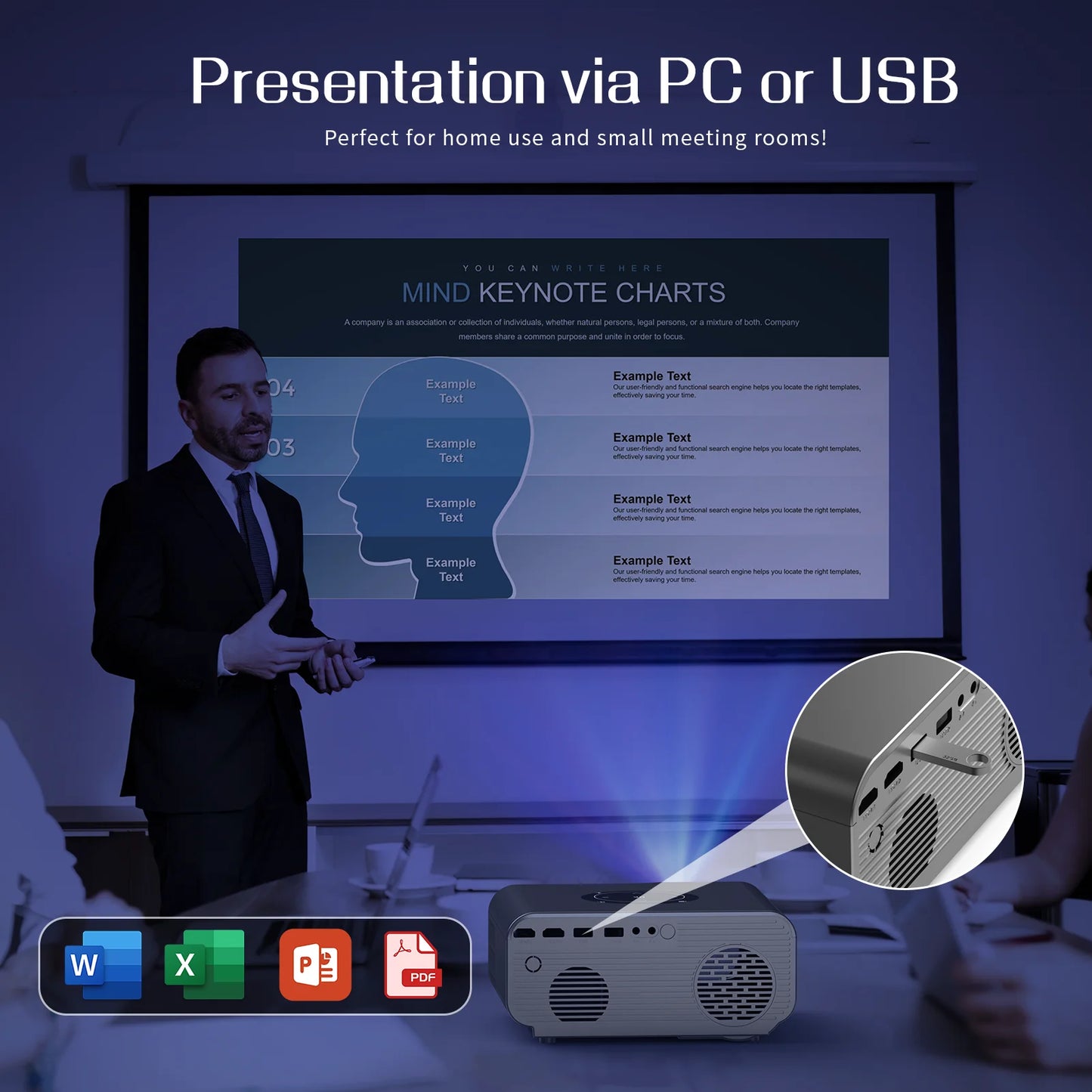 Outdoor Movie Projector 500ANSI ,Compatible With HDMI/USB/PC