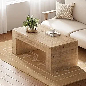 RUSTIC WOOD COFFEE TABLE, FARMHOUSE STYLE CENTER TABLE.