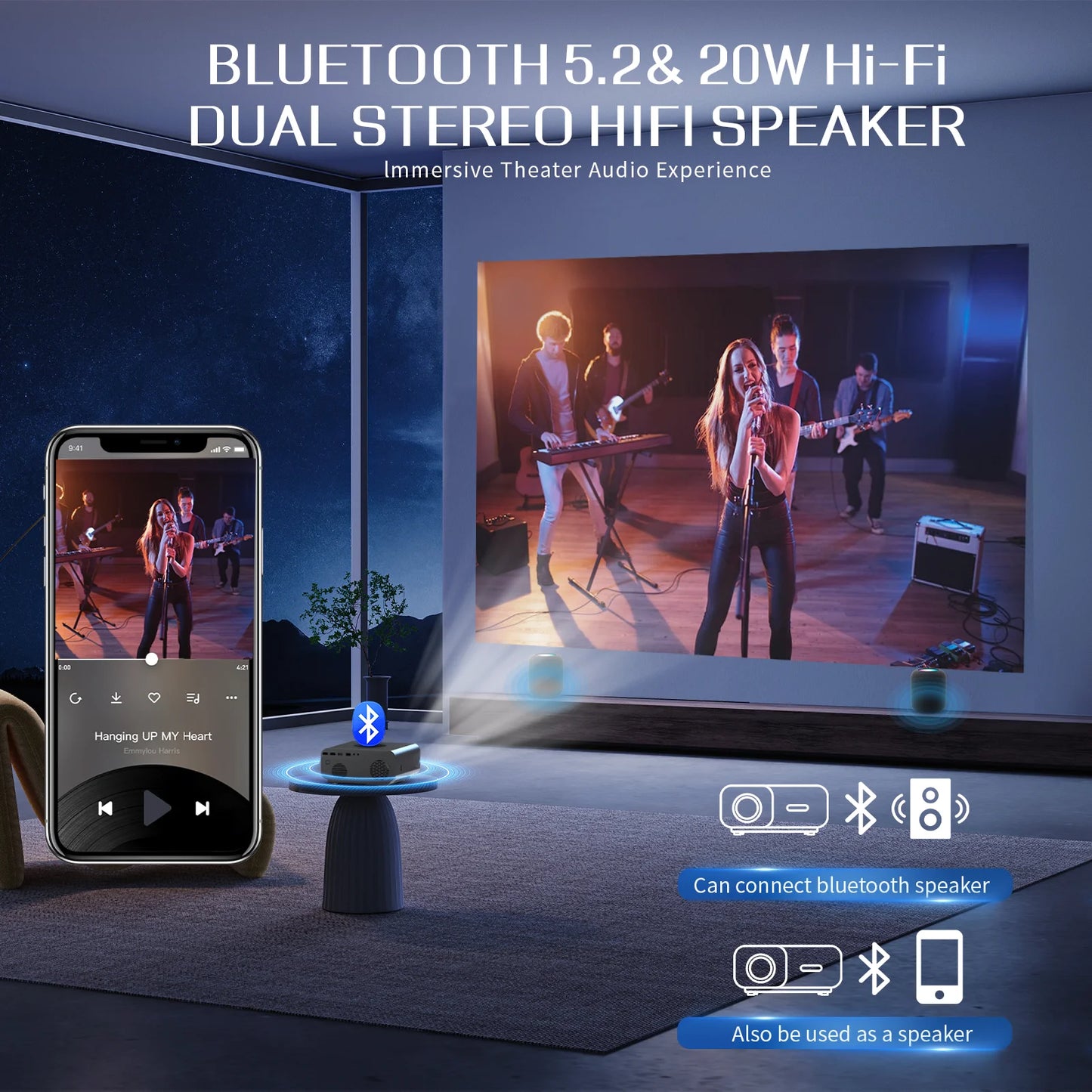 Outdoor Movie Projector 500ANSI ,Compatible With HDMI/USB/PC