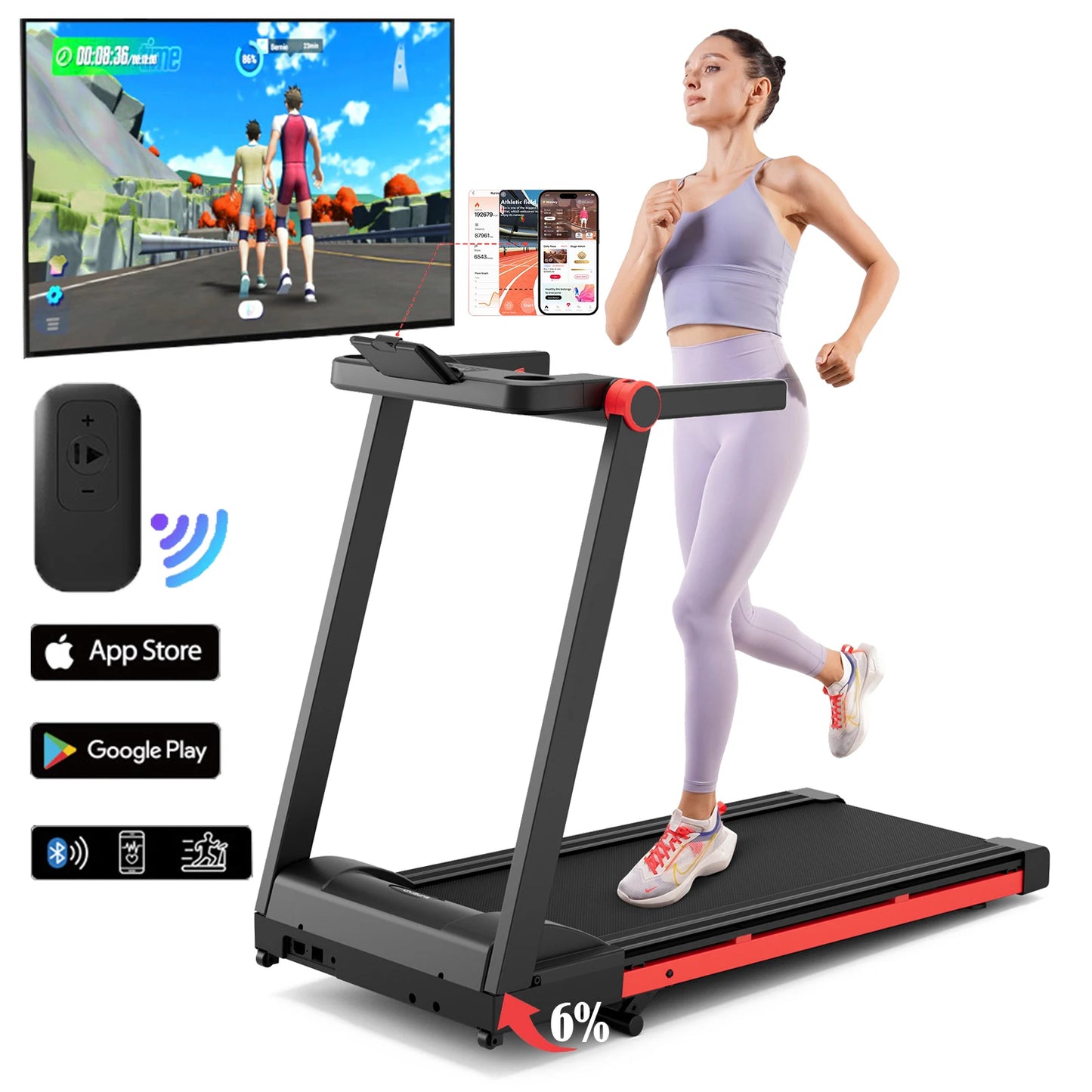 3.5HP Foldable Incline Home Treadmill 350LBS Capacity Touch Screen Smart App Data Monitoring