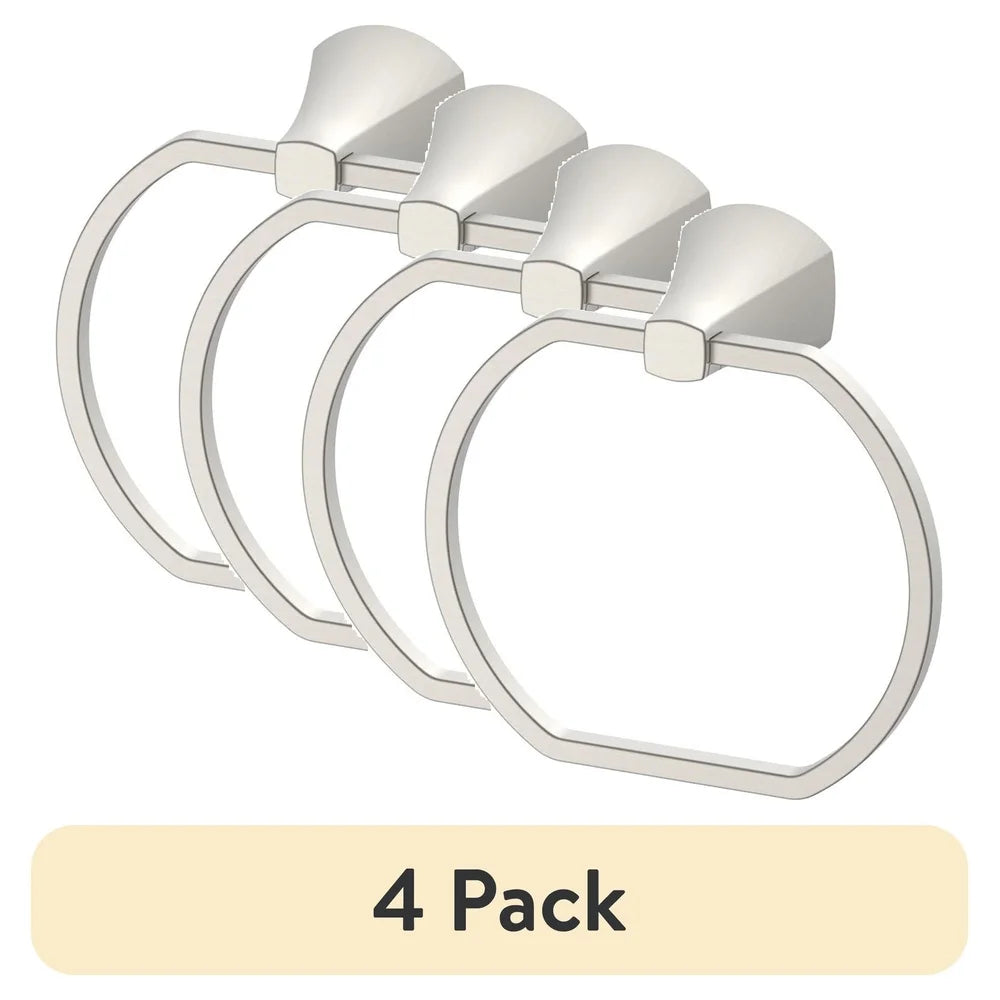 4 Pack Satin Nickel Wall Mount Towel Ring Rust Resistant Bathroom Hardware Easy Install Durable Stylish Home Accessory