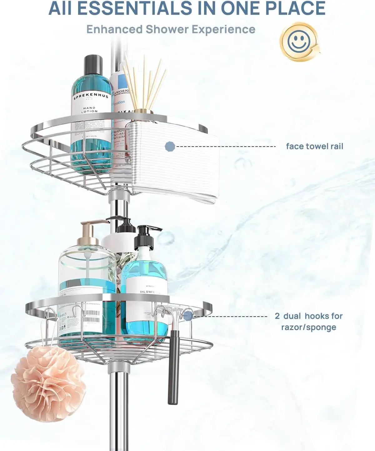 Rustproof Shower Corner Caddy Organizer for Bathroom 4Adjustable Shelves with Tension Pole for Bathtub Shampoo Accessories