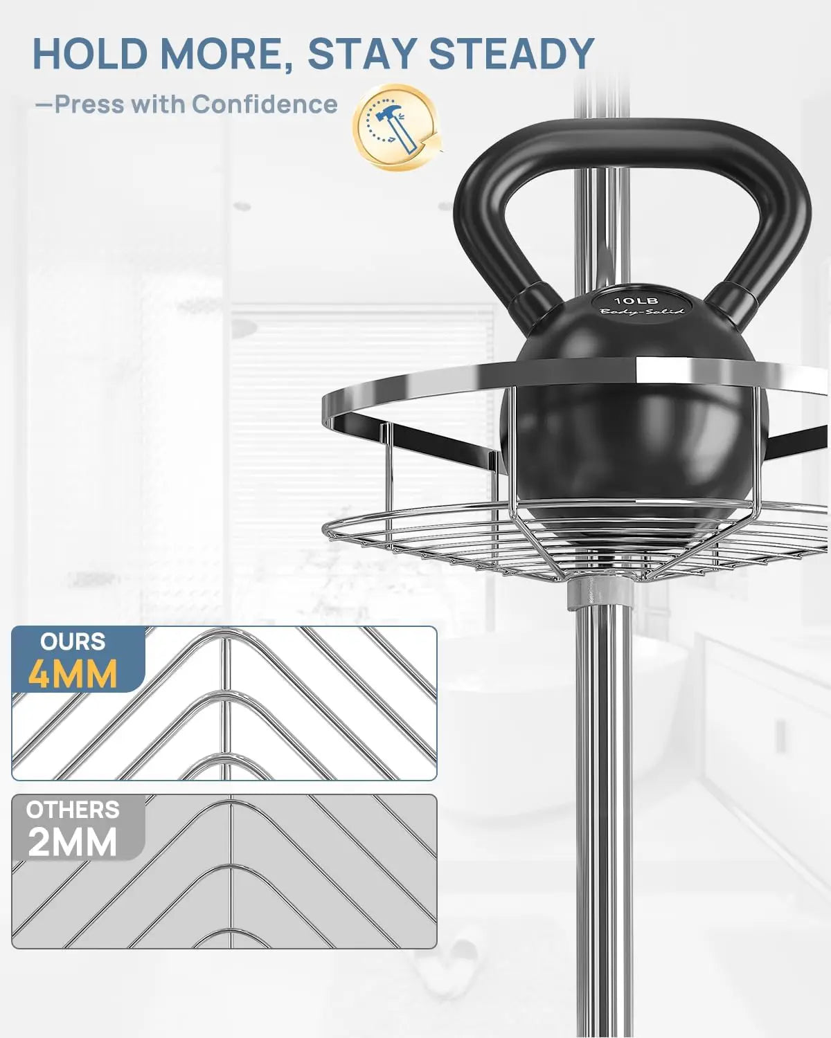 Rustproof Shower Corner Caddy Organizer for Bathroom 4Adjustable Shelves with Tension Pole for Bathtub Shampoo Accessories