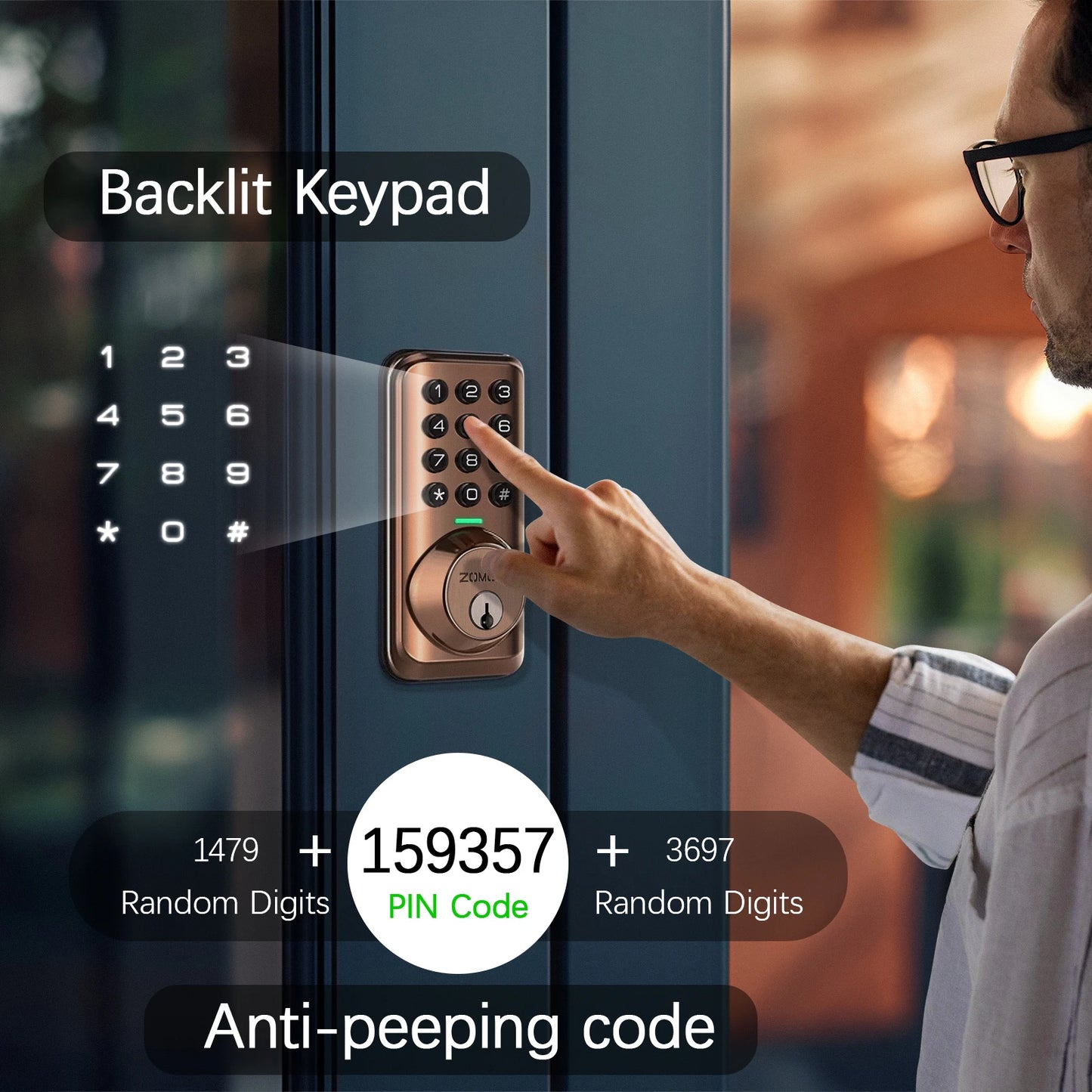 Keypad Door Lock-Keyless Entry Door Lock-Smart Deadbolt Lock-Anti-Peeking Password-Auto Lock Easy To Install