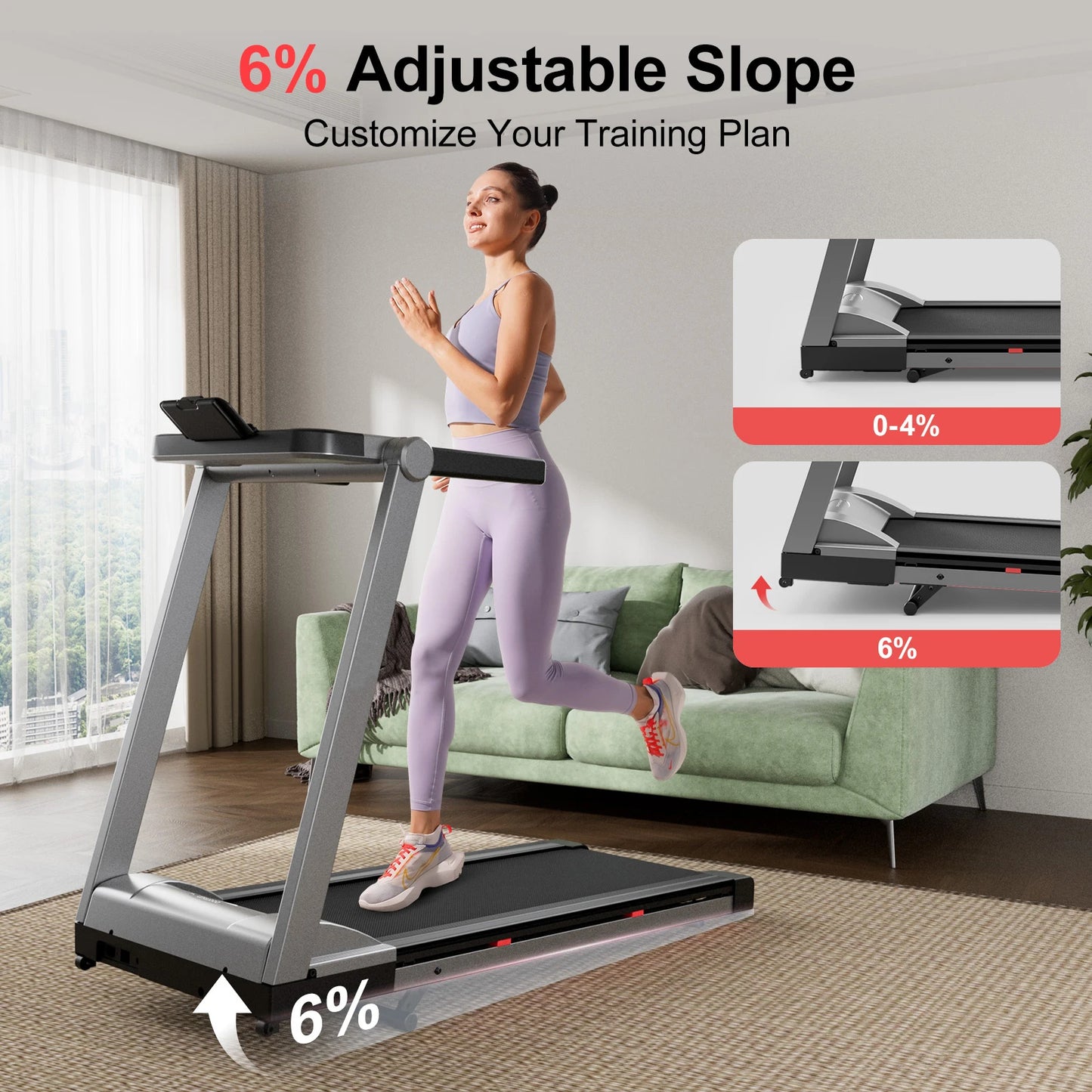 3.5HP Foldable Incline Home Treadmill 350LBS Capacity Touch Screen Smart App Data Monitoring