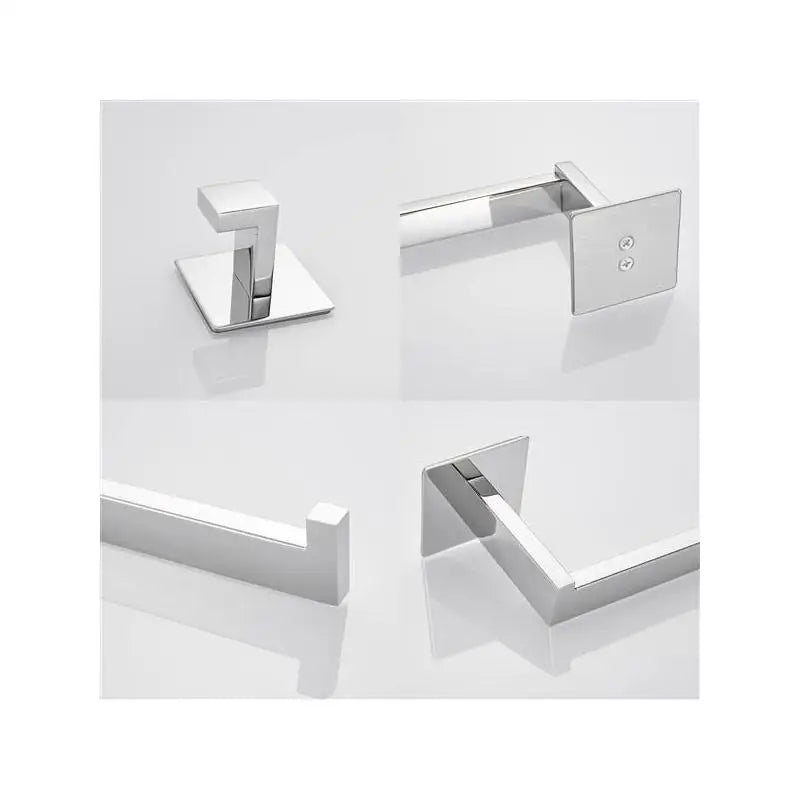 Strong Viscosity Adhesive 4-Piece Bathroom Accessories Set No Drill Silver Brushed Towel Bar Holder Rack Robe Hook Tissue