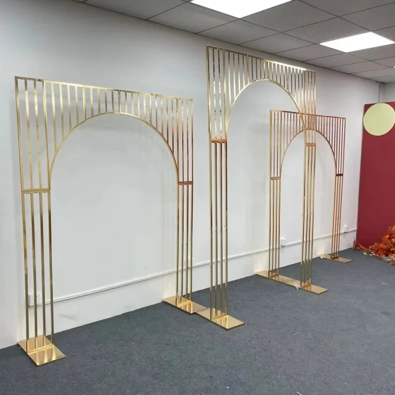 Shiny Gold-Plated Square Screen Backdrop Shelf, Wedding Arch, Geometric Flower, Door Stand, Artificial Flor, 2.2m, 1/3Pcs