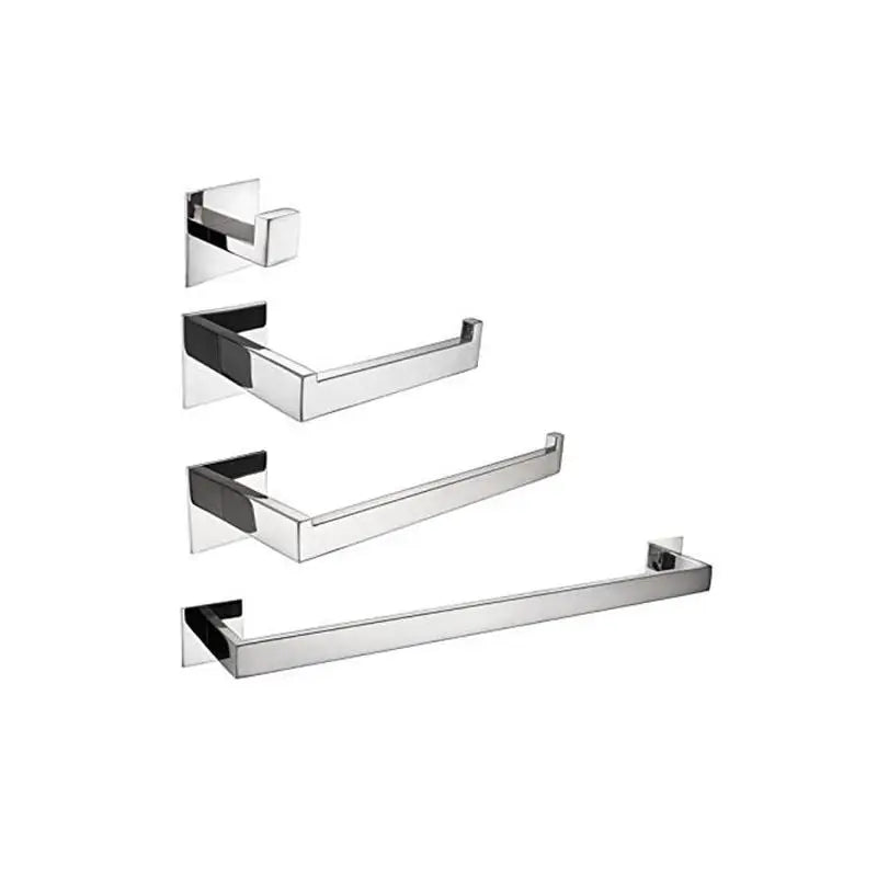 Strong Viscosity Adhesive 4-Piece Bathroom Accessories Set No Drill Silver Brushed Towel Bar Holder Rack Robe Hook Tissue