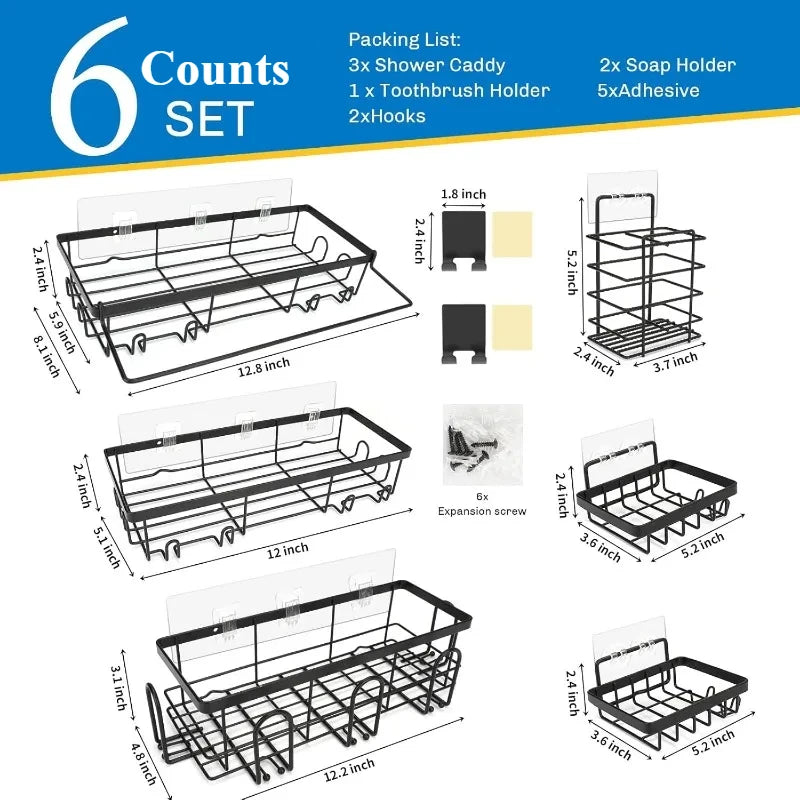 Shower Caddy 9 Pack,Adhesive Organizer for Bathroom Decor Accessories & Kitchen Storage,No Drilling,Large Capacity,