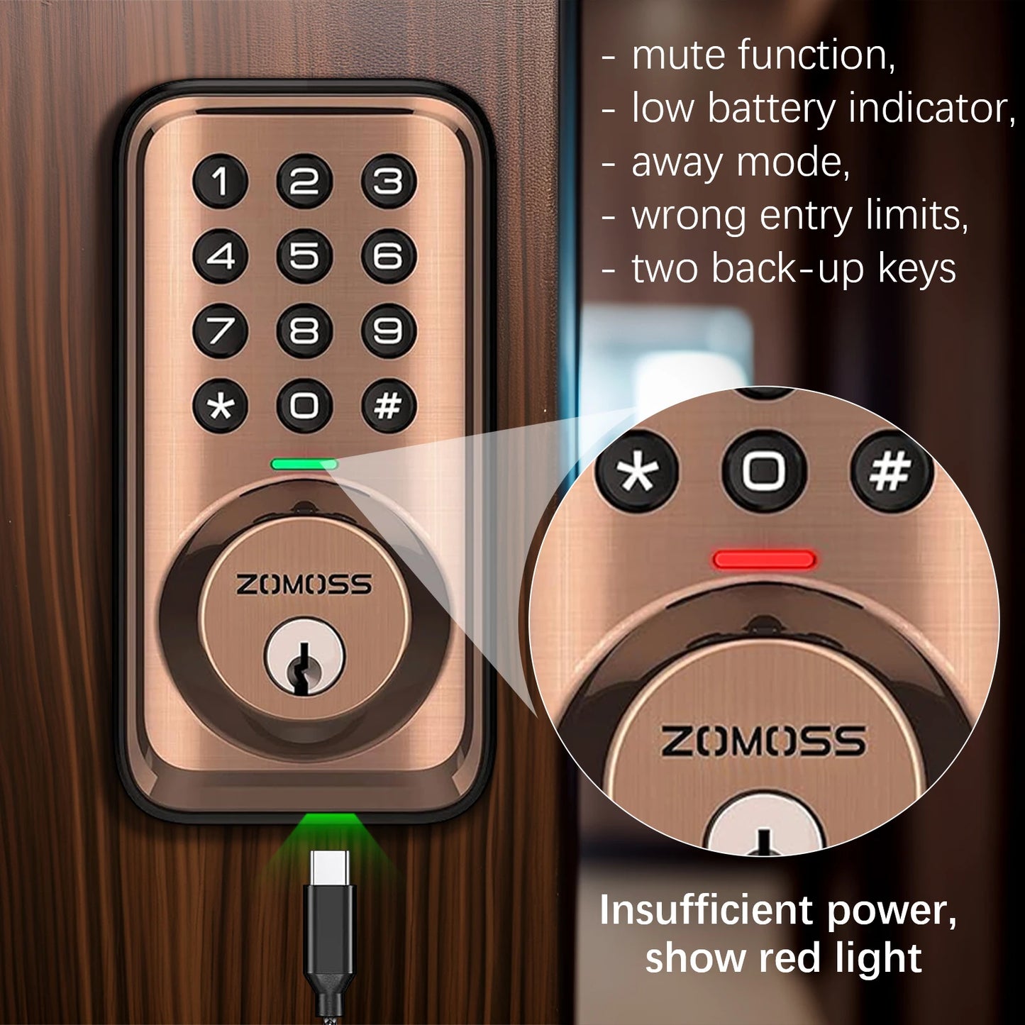 Keypad Door Lock-Keyless Entry Door Lock-Smart Deadbolt Lock-Anti-Peeking Password-Auto Lock Easy To Install