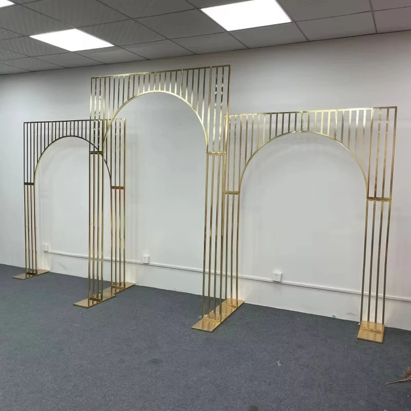 Shiny Gold-Plated Square Screen Backdrop Shelf, Wedding Arch, Geometric Flower, Door Stand, Artificial Flor, 2.2m, 1/3Pcs