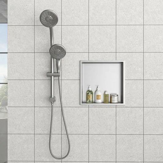 12"x12" Stainless Steel Shower Niche, Brushed Nickel Finish, Wall Mountable Storage Corner for Bathroom Shower Accessories