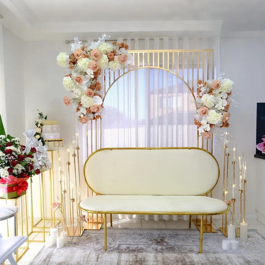 Shiny Gold-Plated Square Screen Backdrop Shelf, Wedding Arch, Geometric Flower, Door Stand, Artificial Flor, 2.2m, 1/3Pcs