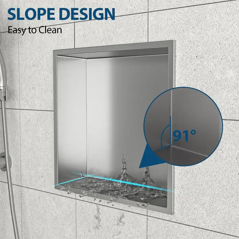 12"x12" Stainless Steel Shower Niche, Brushed Nickel Finish, Wall Mountable Storage Corner for Bathroom Shower Accessories