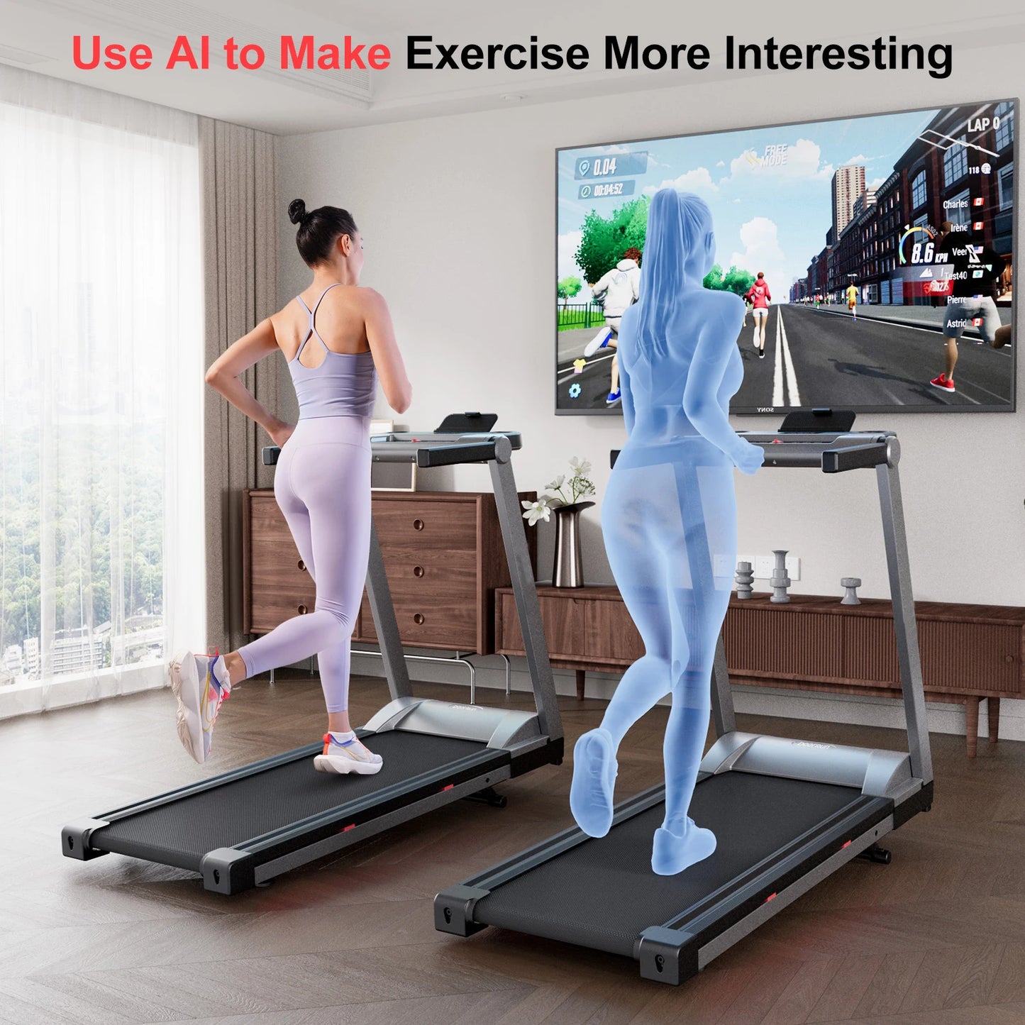 3.5HP Foldable Incline Home Treadmill 350LBS Capacity Touch Screen Smart App Data Monitoring