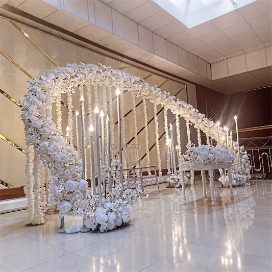 Elegant Silver Stainless Steel Wedding Arch, Popular Exquisite Curved Metal Backdrop Frame for Party Stage Church Decoration