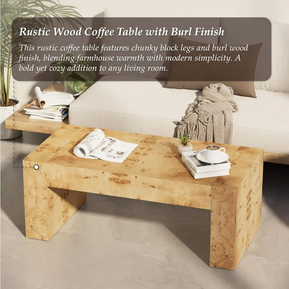 RUSTIC WOOD COFFEE TABLE, FARMHOUSE STYLE CENTER TABLE.