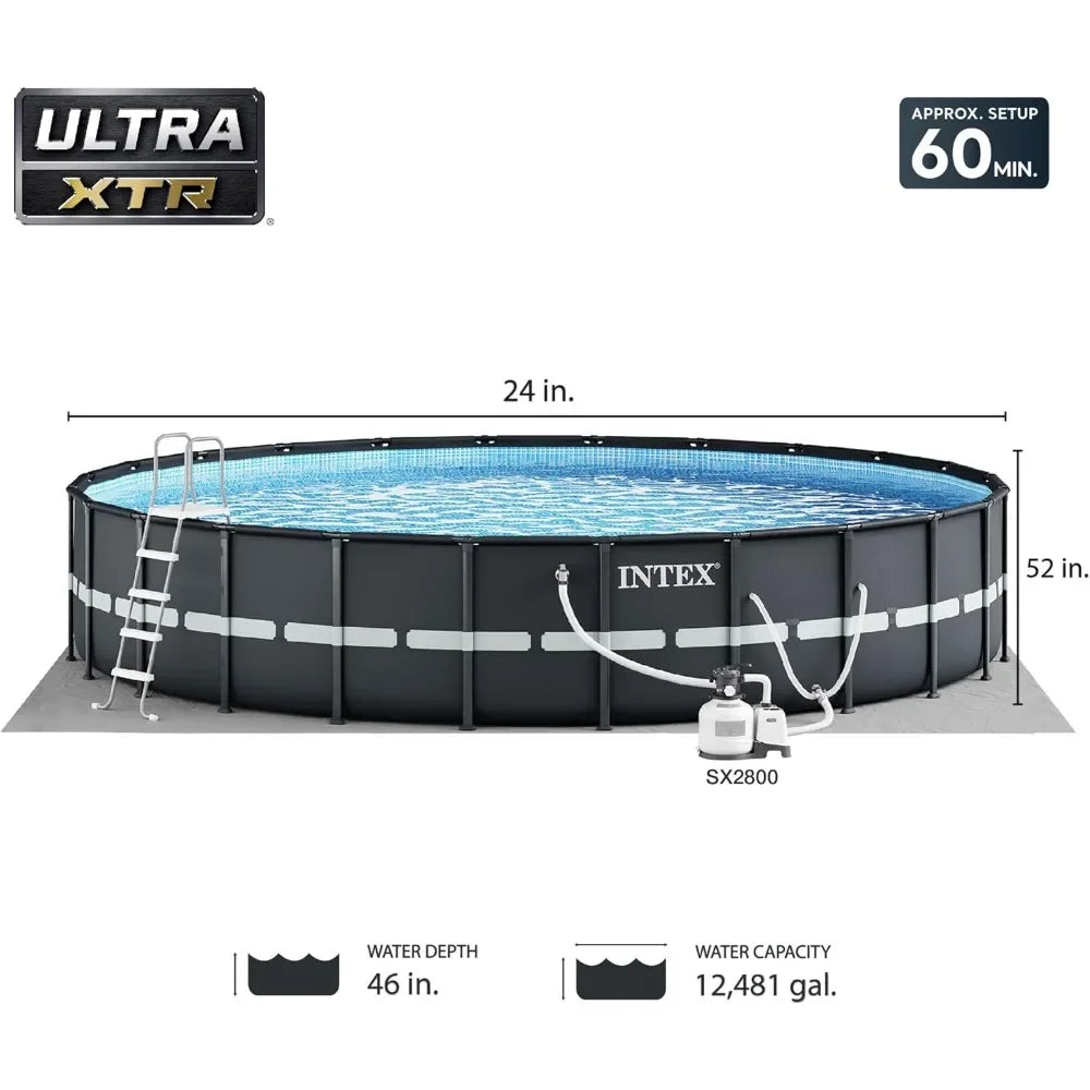 DELUXE ABOVE GROUND SWIMMING POOL SET, CARTRIDGE SAND FILTER PUMP, PUNCTURE RESISTANT