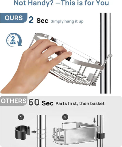 Rustproof Shower Corner Caddy Organizer for Bathroom 4Adjustable Shelves with Tension Pole  for Bathtub Shampoo Accessories