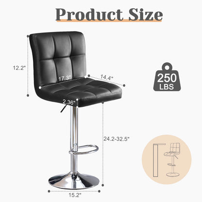 2 Leather Upholstered Bar Stools,  Comfortbale Backrest