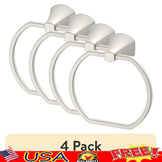 4 Pack Satin Nickel Wall Mount Towel Ring Rust Resistant Bathroom Hardware Easy Install Durable Stylish Home Accessory