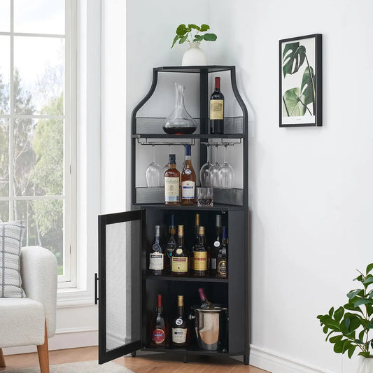 Corner Wine Bar Cabinet, Detachable Wine Rack,