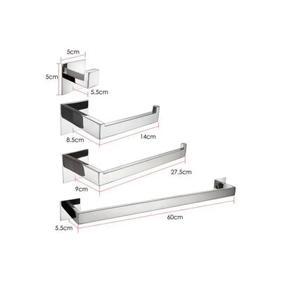 Strong Viscosity Adhesive 4-Piece Bathroom Accessories Set No Drill Silver Brushed Towel Bar Holder Rack Robe Hook Tissue