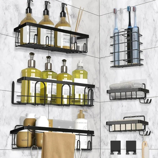 Shower Caddy 9 Pack,Adhesive Organizer for Bathroom Decor Accessories & Kitchen Storage,No Drilling,Large Capacity,