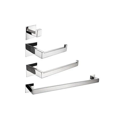 Strong Viscosity Adhesive 4-Piece Bathroom Accessories Set No Drill Silver Brushed Towel Bar Holder Rack Robe Hook Tissue