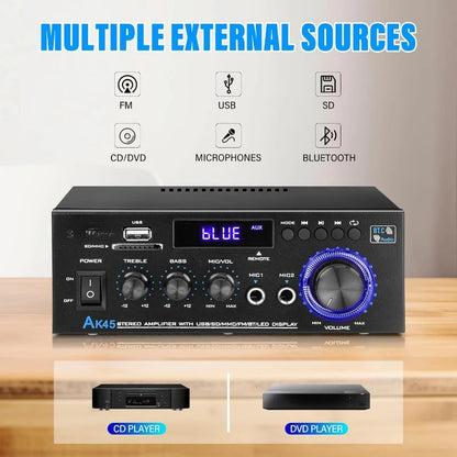 AK45 Stereo Audio Amplifier, 40W  Wireless Bluetooth