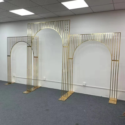 Shiny Gold-Plated Square Screen Backdrop Shelf, Wedding Arch, Geometric Flower, Door Stand, Artificial Flor, 2.2m, 1/3Pcs