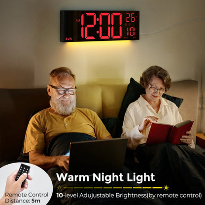 16" Digital Wall Clock, Alarm Clock, 8 Colors and Timer